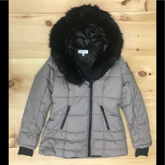 NWT,Laundry Shelli segal puffer fur trim dove grey - Picture 4 of 10